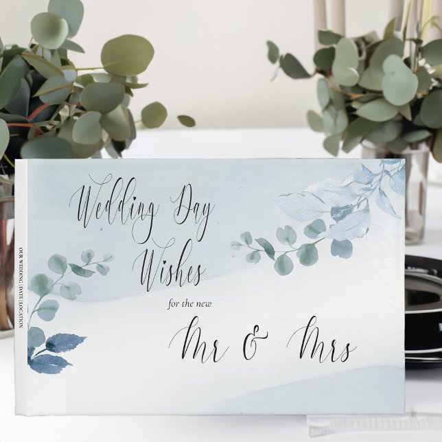 Libro De Visitas Dusty Eucalyptus Elegantes Deseos del Día de la Bo (Wedding Day Wishes guest book from Dusty Eucalyptus wedding collection)