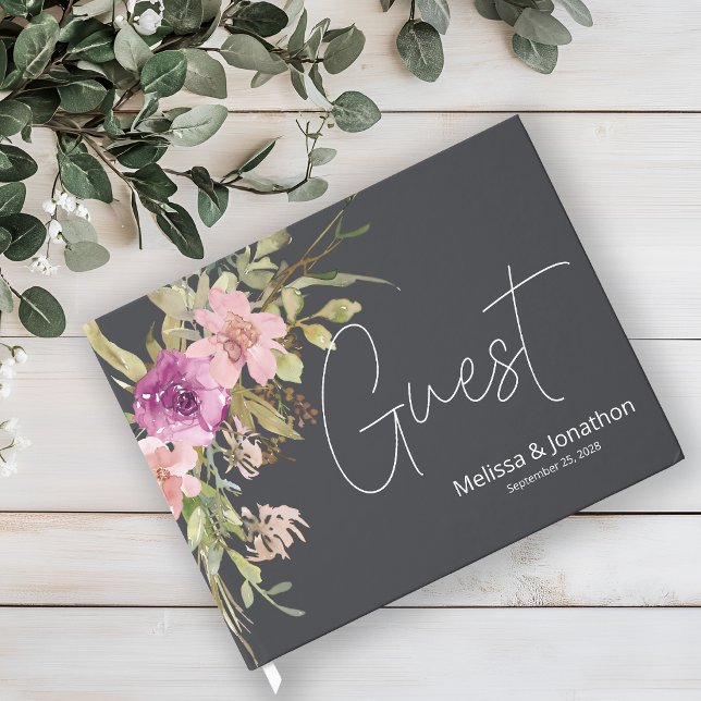 Libro De Visitas Dusty Púrpura Floral Elegante Boda (Subido por el creador)