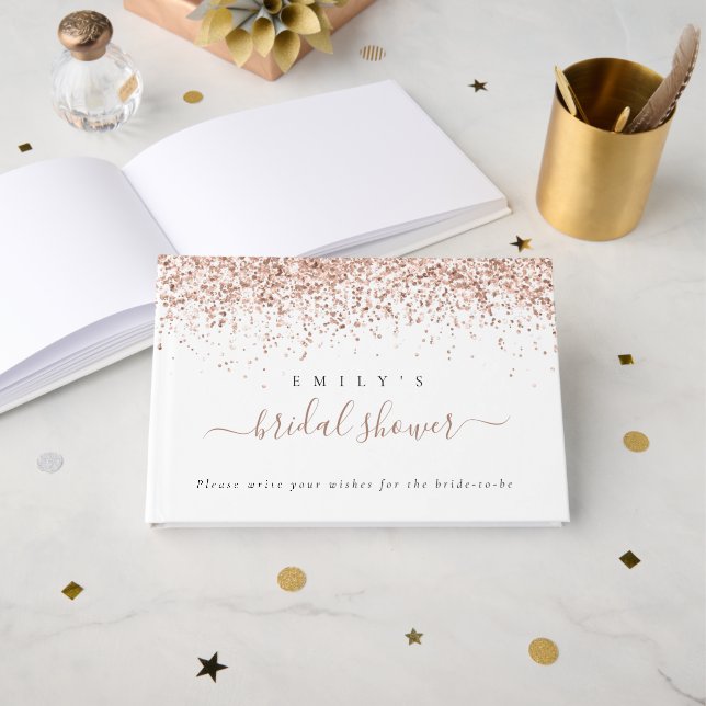 Libro De Visitas Dusty Rosa Purpurina Bridal Shower Guest Book (Anverso Abierto)