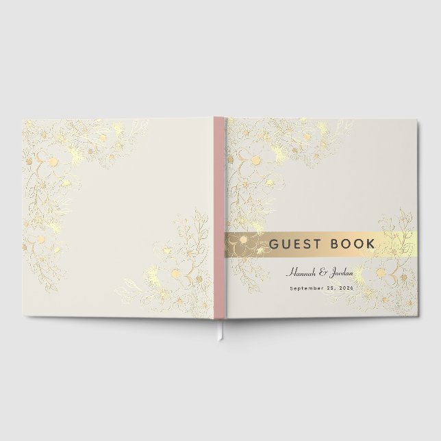 Libro De Visitas Dusty Rose Gold Floral Wedding (Lleno)