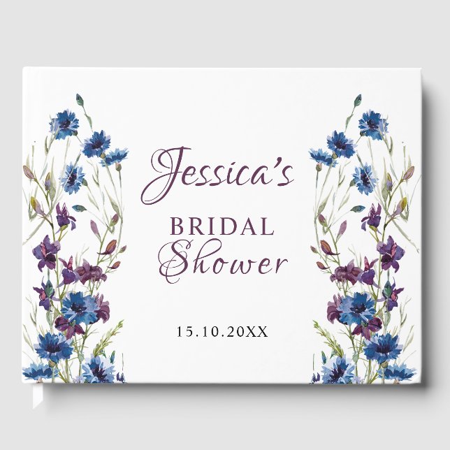Libro De Visitas Dusty Royal Blue Purple Bloom Bridal Shower (Anverso)
