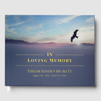 Libro De Visitas Eagle Over Mountains Blue Memorial Funeral Gold