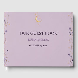Libro De Visitas Editable Lilac Celestial Gothic Wedding Guest Book