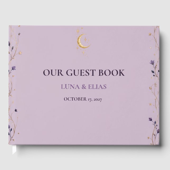 Libro De Visitas Editable Lilac Celestial Gothic Wedding Guest Book (Anverso)