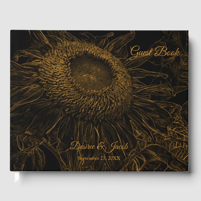 Libro De Visitas El arte floral negro del oro del girasol elegante (Anverso)