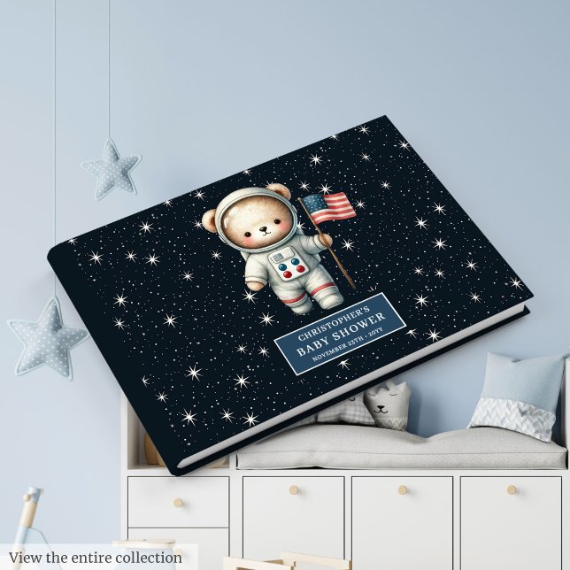 Libro De Visitas El Astronauta de Teddy Bear Moderno es el registro (Modern Teddy Bear Astronaut Boy Baby Shower Log Guest Book)