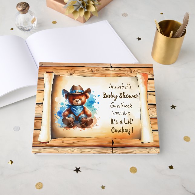 Libro De Visitas El Baby Shower de Lil'Cowboy personalizado para ch (Anverso Abierto)