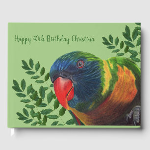 Libro De Visitas El colorido loro de Macaw hojas verdes cumpleaños