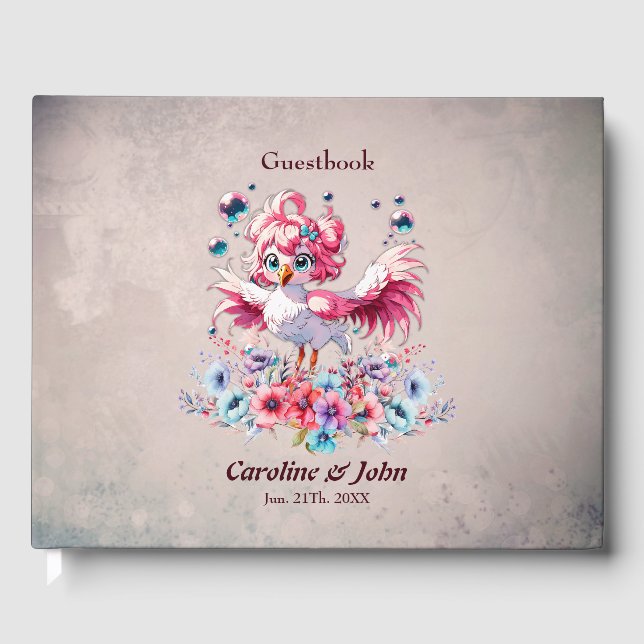 Libro De Visitas El flamingo blanco al estilo personalizado, (Anverso)