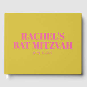 Libro De Visitas El murciélago moderno Mitzvah Cute amarillo rosado