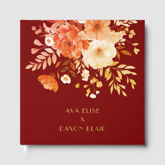 Libro De Visitas El oro del Boda floral moderno de Borgoña