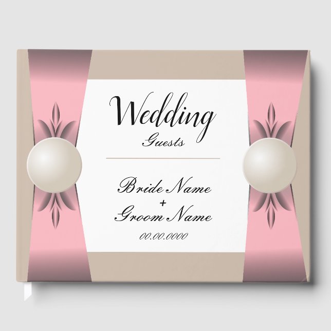 Libro De Visitas El silenciado Boda de Rubor y Tan Pearl Ribbon (Anverso)