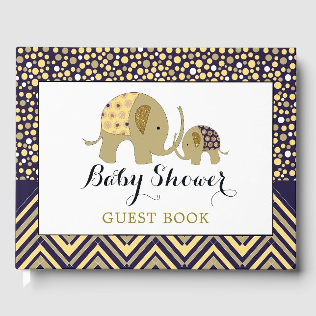 Libro De Visitas Elefante bohemio y Baby Shower Chevron (Anverso)