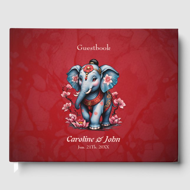 Libro De Visitas Elefante majestuoso de estilo japonés tradicional. (Anverso)