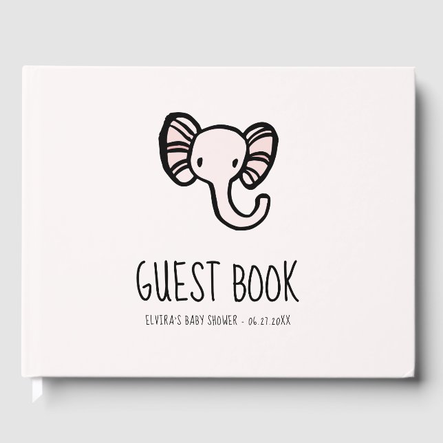 Libro De Visitas elefante rosa lindo Ducha bebé (Anverso)
