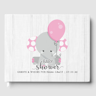 Libro De Visitas Elefantes blancos de madera y rosa para Baby Showe