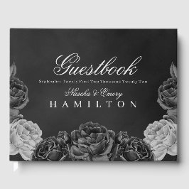Libro De Visitas Elegancia gótica Gris Monocromo Boda Rosa