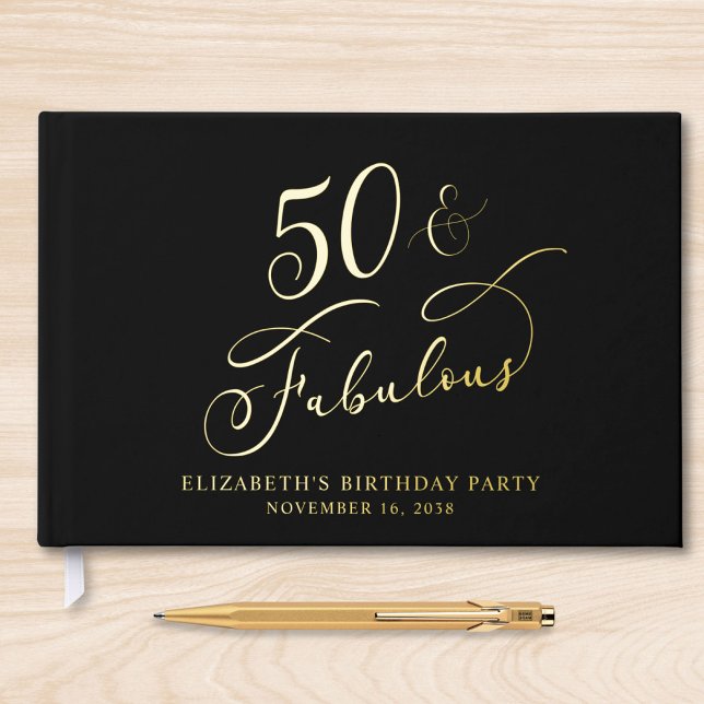 Libro De Visitas Elegant 50th Birthday Party Black Gold (50 & Fabulous Gold Foil Guest Book)