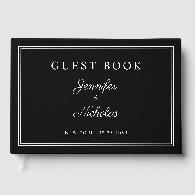 Libro De Visitas Elegant Black And White Script Wedding (Anverso)