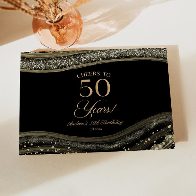 Libro De Visitas Elegant Black Gold Agate 50th Birthday Party (Subido por el creador)