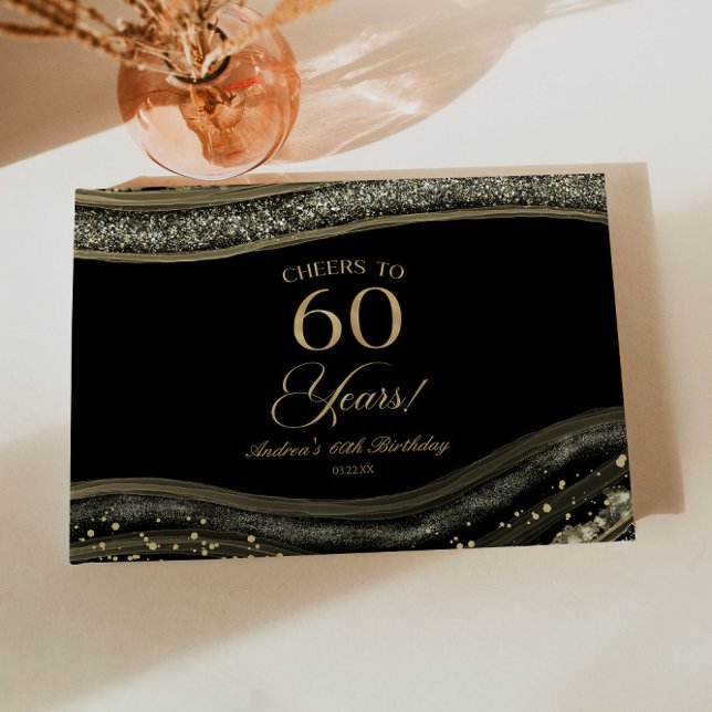 Libro De Visitas Elegant Black Gold Agate 60th Birthday Party (Subido por el creador)