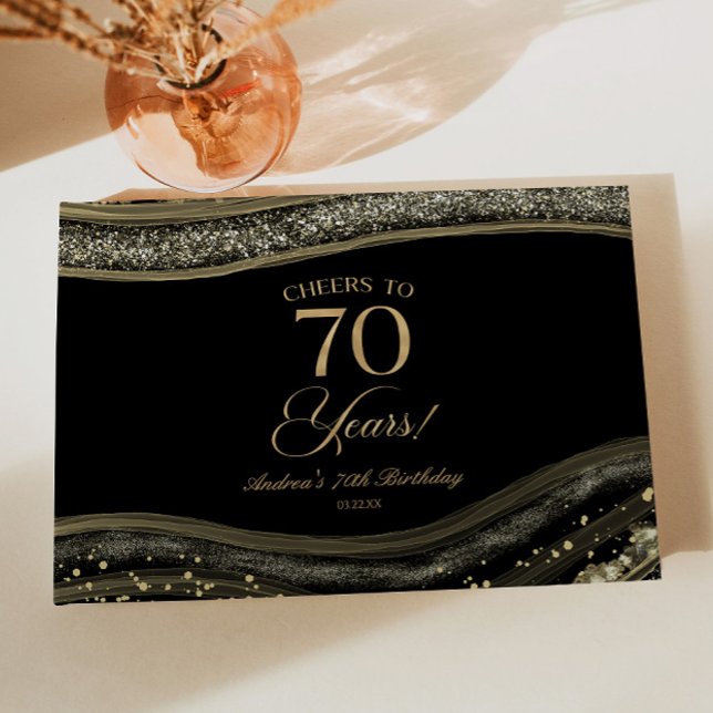 Libro De Visitas Elegant Black Gold Agate 70th Birthday Party (Subido por el creador)