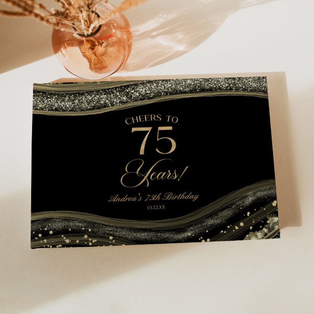 Libro De Visitas Elegant Black Gold Agate 75th Birthday Party (Subido por el creador)