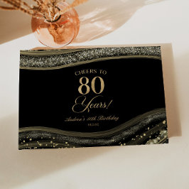 Libro De Visitas Elegant Black Gold Agate 80th Birthday Party