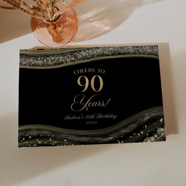Libro De Visitas Elegant Black Gold Agate 90th Birthday Party (Subido por el creador)
