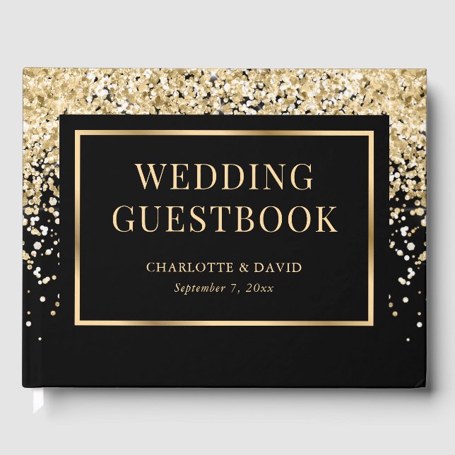 Libro De Visitas Elegant Black Gold Confetti Wedding (Anverso)