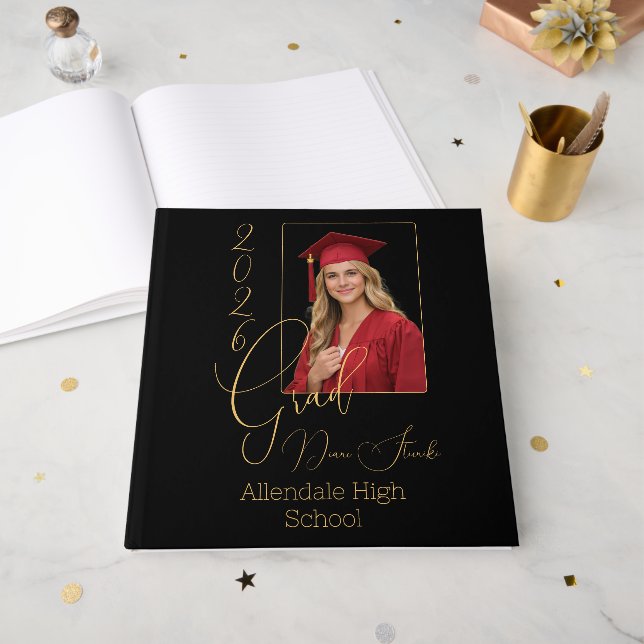 Libro De Visitas Elegant Black & Gold Graduation (Anverso Abierto)