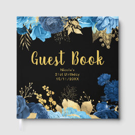 Libro De Visitas Elegant Blue and Gold Flowers Birthday Party