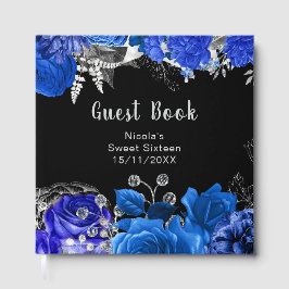 Libro De Visitas Elegant Blue and Silver Flowers Sweet Sixteen