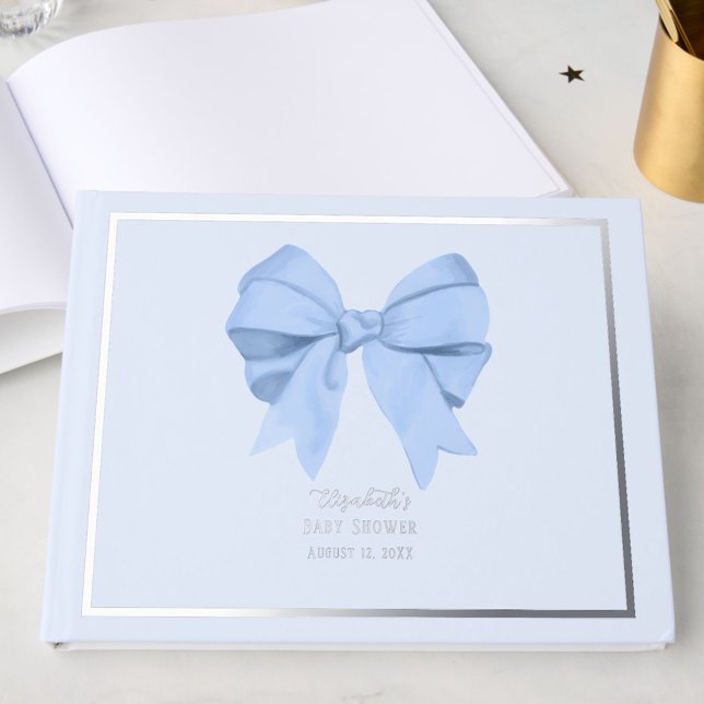 Libro De Visitas Elegant Blue Bow It's a Boy Baby Shower Silver (Subido por el creador)