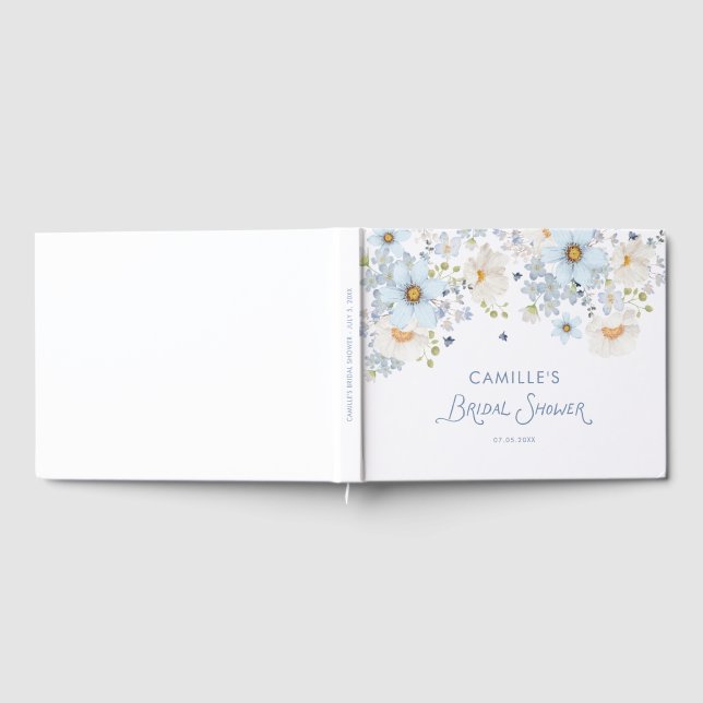 Libro De Visitas Elegant Blue Floral Bridal Bridal Shower (Lleno)