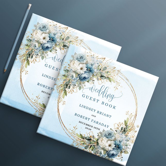 Libro De Visitas Elegant Blue Floral Gold Glitter Guest Book (Elegant Blue Floral Gold Glitter Guest Book)