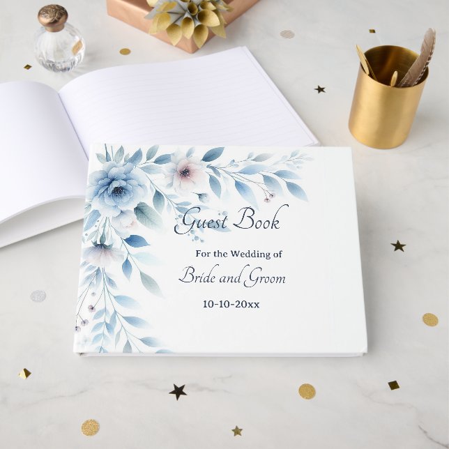 Libro De Visitas Elegant Blue Floral Wedding Guest Book (Anverso Abierto)