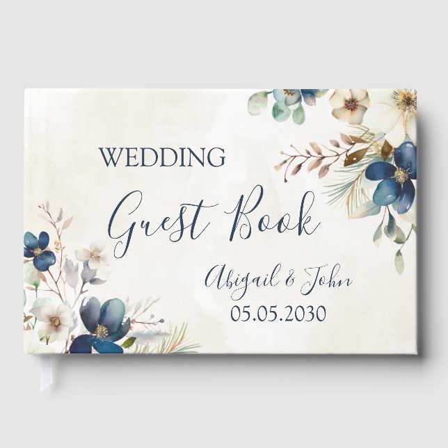 Libro De Visitas Elegant Blue Floral Winter Wedding (Anverso)