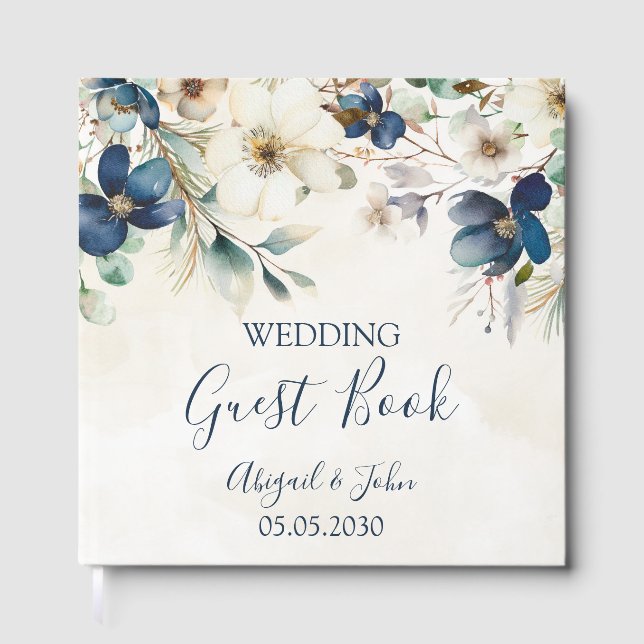 Libro De Visitas Elegant Blue Floral Winter Wedding (Anverso)