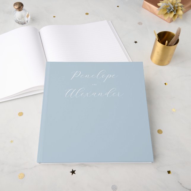 Libro De Visitas Elegant Blue Minimalist Calligraphy (Anverso Abierto)