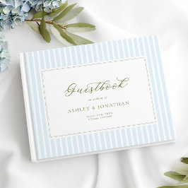 Libro De Visitas Elegant Blue & Sage Striped Wedding Invitation