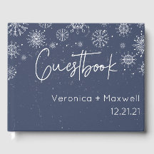 Elegant Blue Snowflake Winter Wedding Guest Book