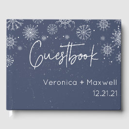 Libro De Visitas Elegant Blue Snowflake Winter Wedding Guest Book