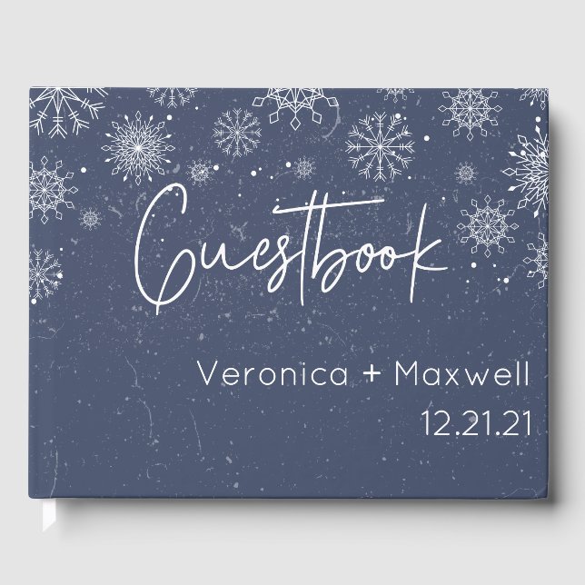 Libro De Visitas Elegant Blue Snowflake Winter Wedding Guest Book (Anverso)