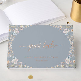 Libro De Visitas Elegant Blue Wildflower Baby Shower Rose Gold