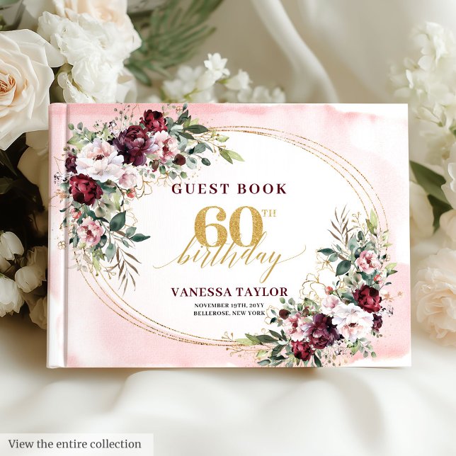 Libro De Visitas Elegant Boho Merlot Gold Roses 60th Birthday Chic (Elegant Boho Merlot Gold Roses 60th Birthday)