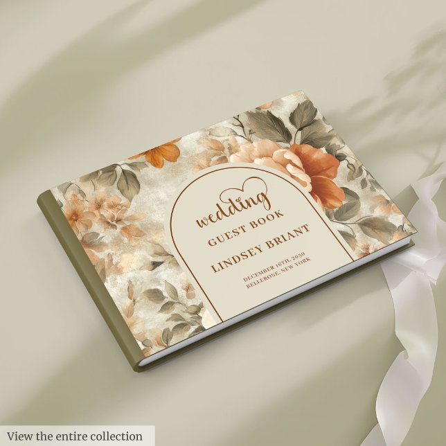 Libro De Visitas Elegant Boho Terracotta Ivory Sage Floral Wedding  (Elegant Boho Terracotta Ivory Sage Floral Wedding Guest Book Keepsake)