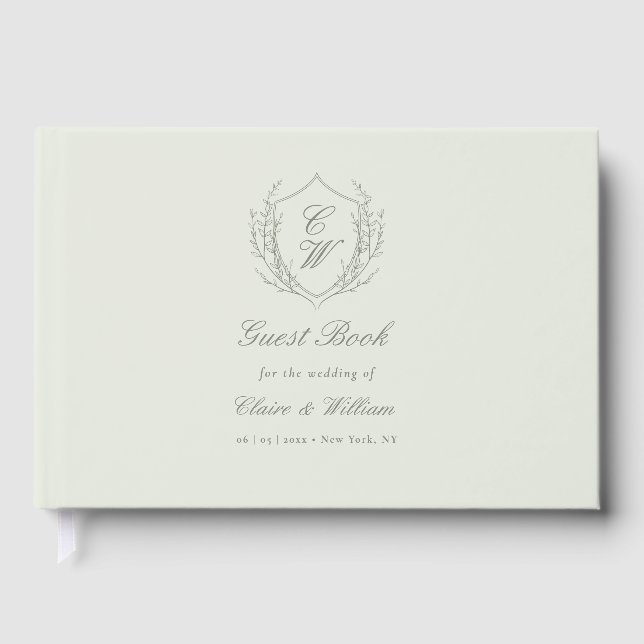 Libro De Visitas Elegant Botanical Crest Wreath Wedding (Anverso)