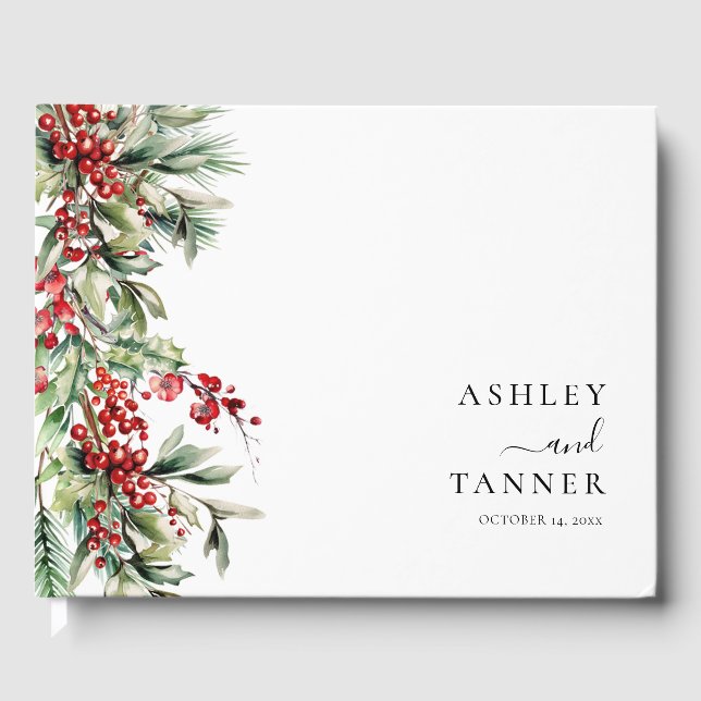 Libro De Visitas Elegant Botanical Winter Christmas Wedding (Anverso)