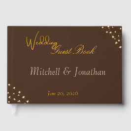 Libro De Visitas Elegant Brown & Gold String Lights Wedding